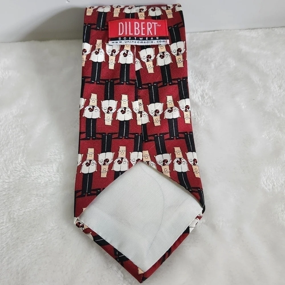 Dilbert Softwear Vintage Comic Strip Silk USA Burgundy Maroon Necktie Tie